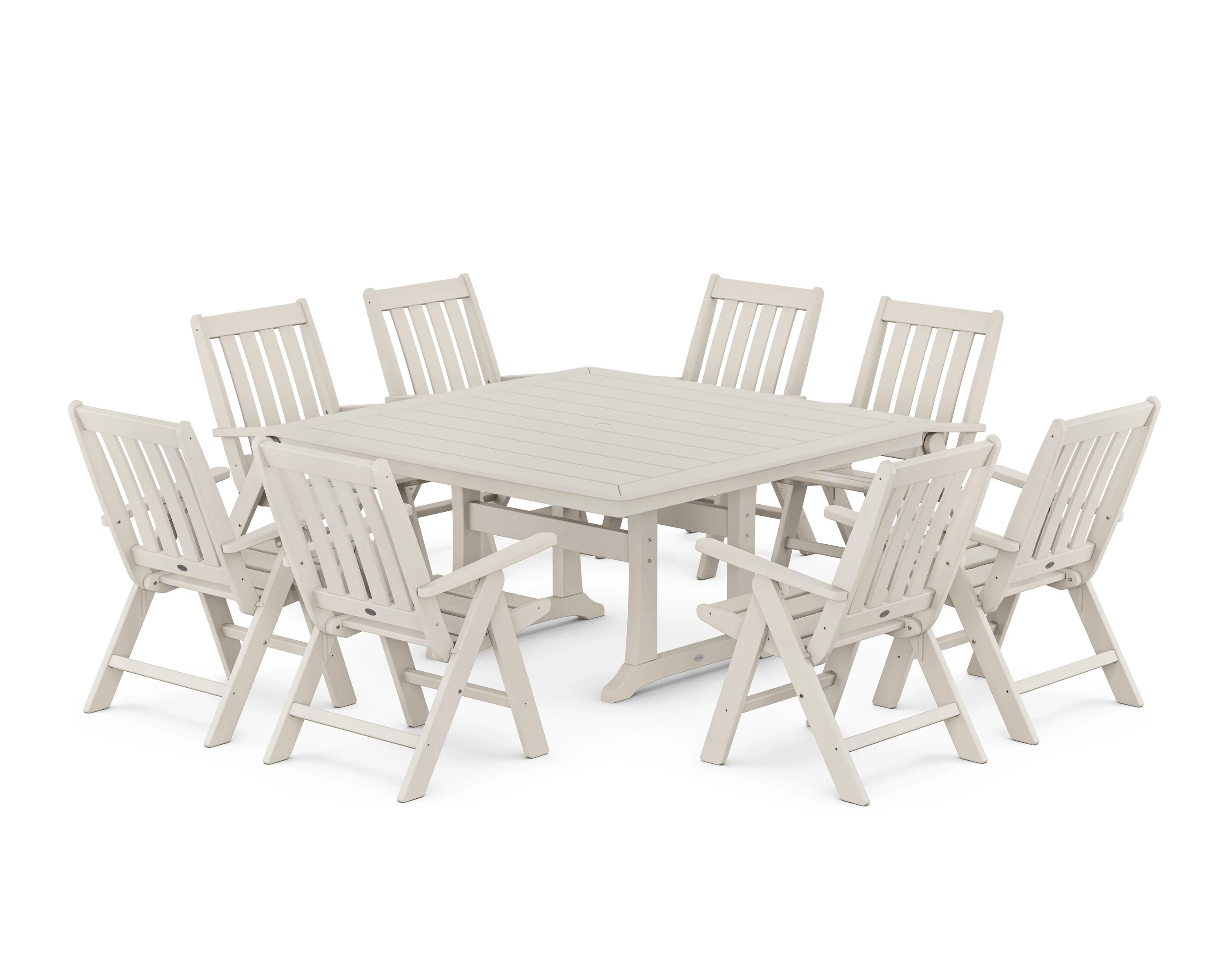 Vineyard Folding Chair 9-Piece Square Dining Set with Trestle Legs - Image 7