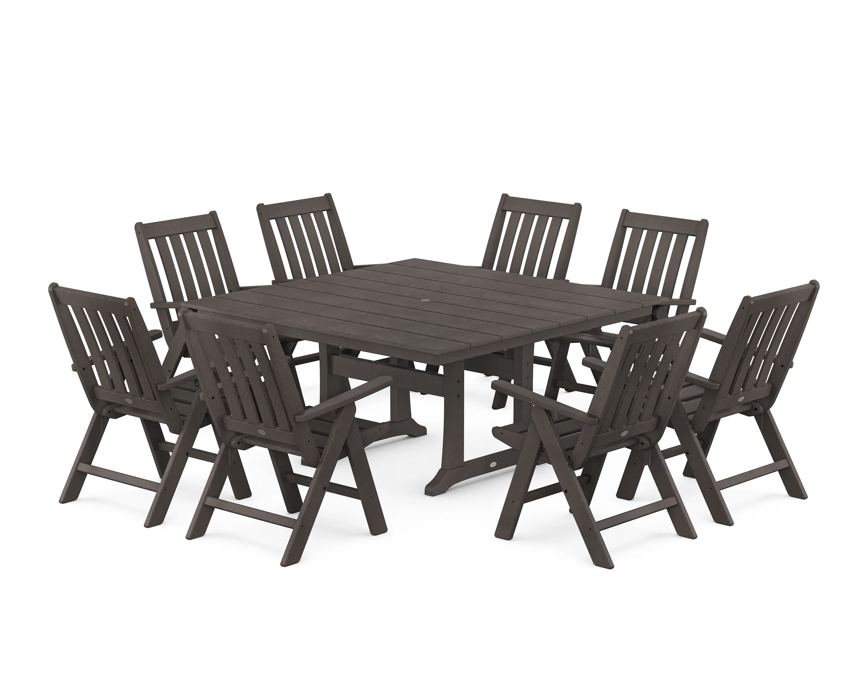 Vineyard Folding Chair 9-Piece Square Farmhouse Dining Set with Trestle Legs - Image 10