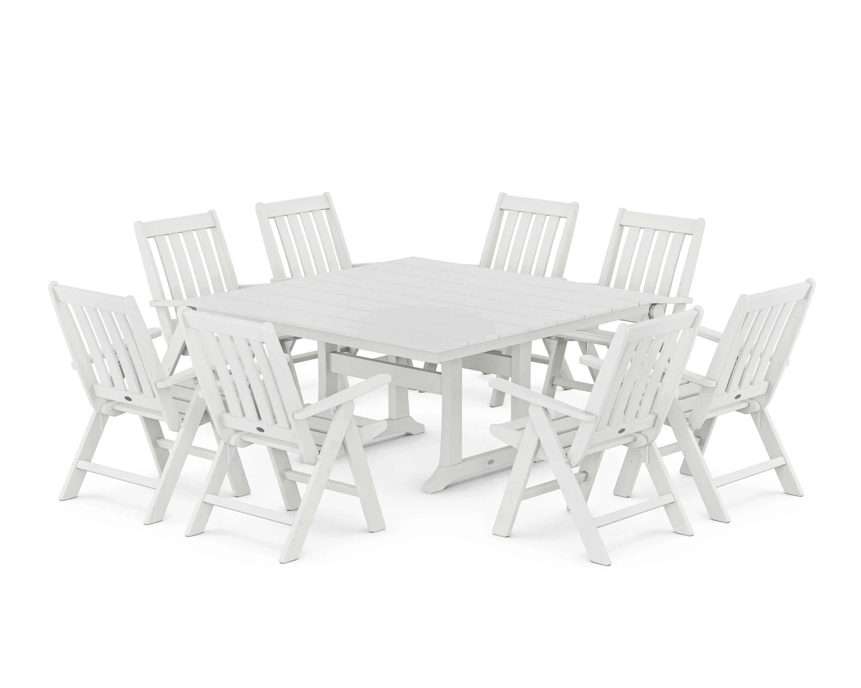 Vineyard Folding Chair 9-Piece Square Farmhouse Dining Set with Trestle Legs - Image 12