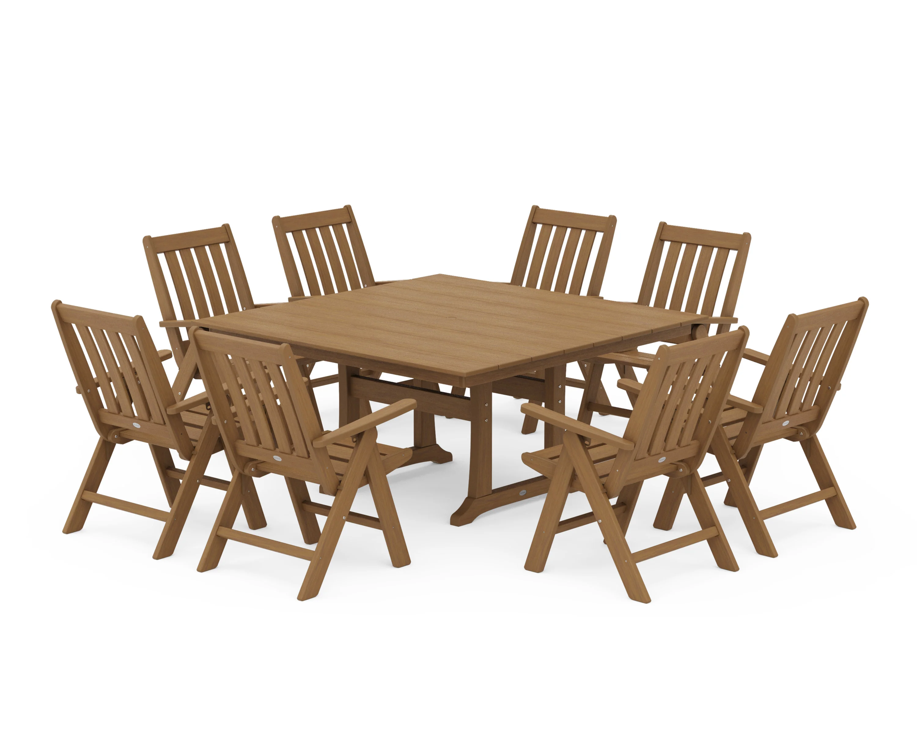 Vineyard Folding Chair 9-Piece Square Farmhouse Dining Set with Trestle Legs - Image 13