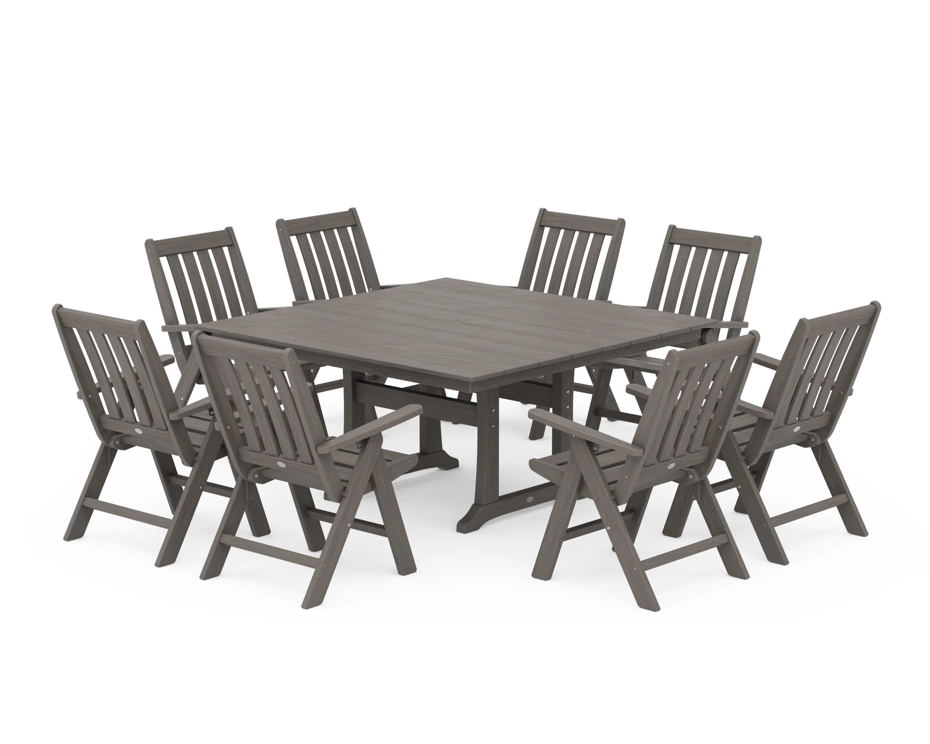 Vineyard Folding Chair 9-Piece Square Farmhouse Dining Set with Trestle Legs - Image 14