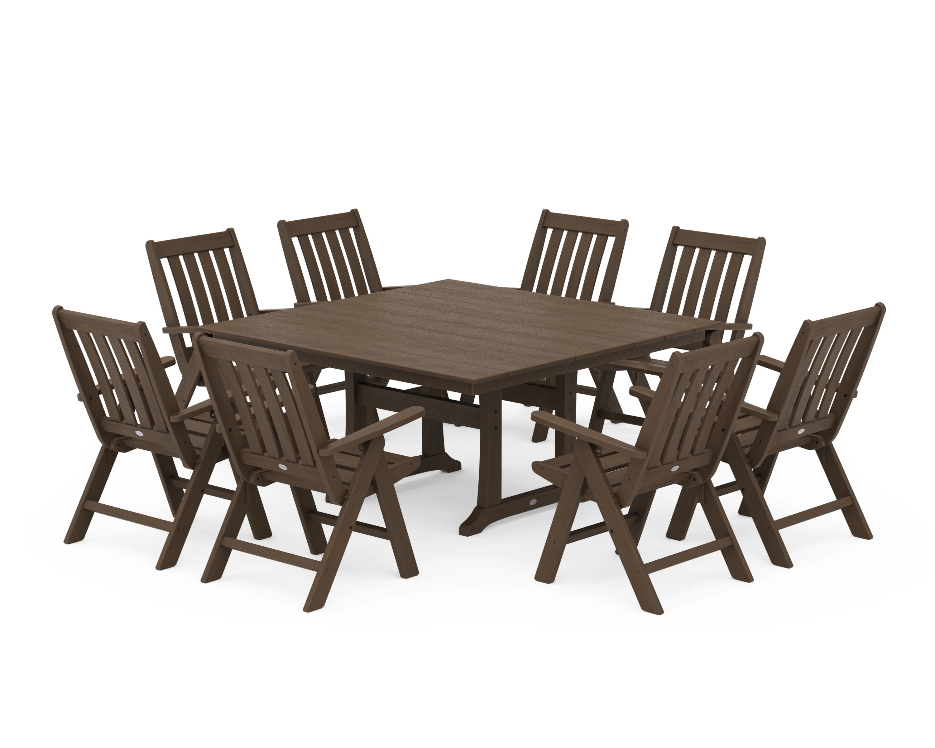 Vineyard Folding Chair 9-Piece Square Farmhouse Dining Set with Trestle Legs - Image 15