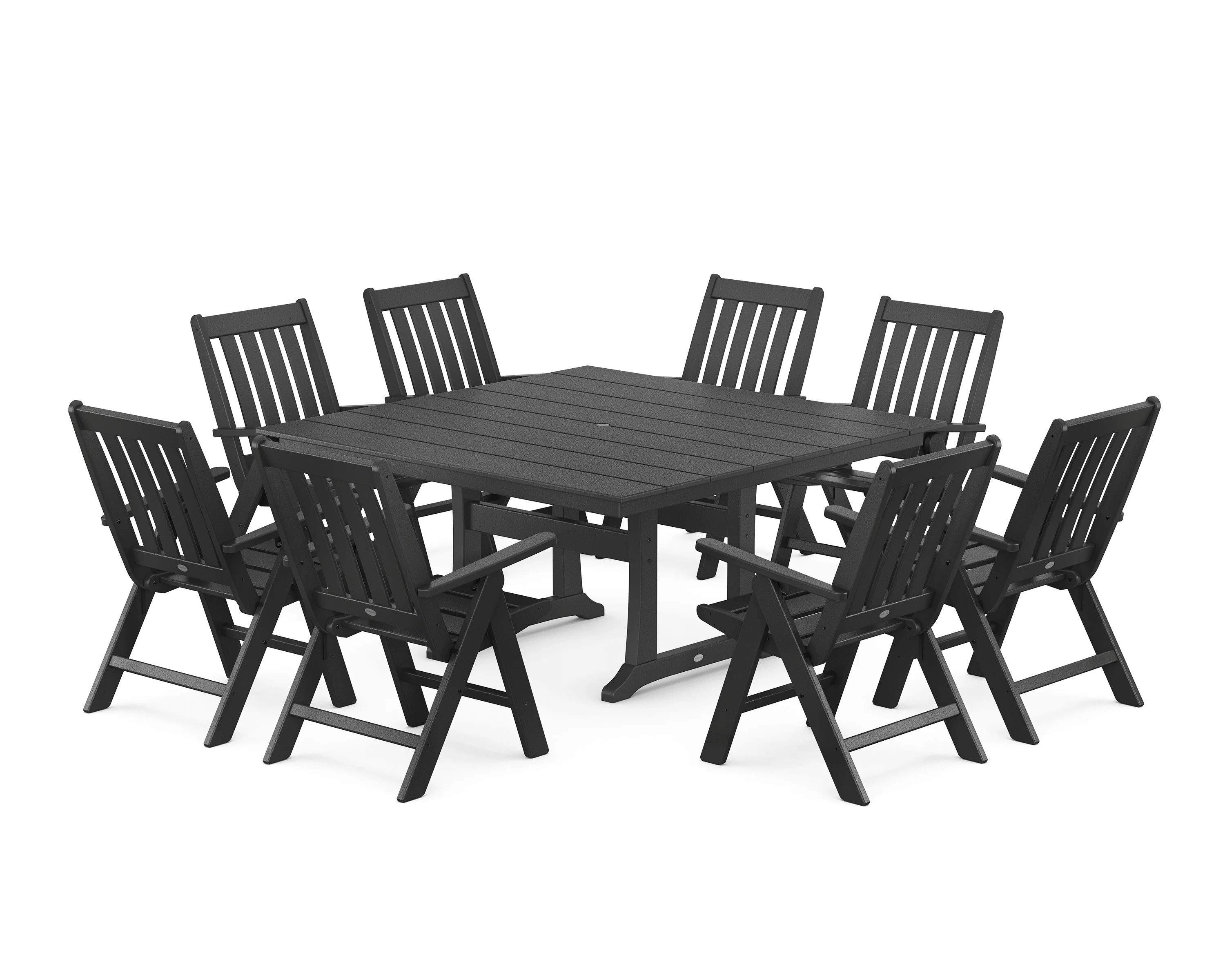 Vineyard Folding Chair 9-Piece Square Farmhouse Dining Set with Trestle Legs - Image 4