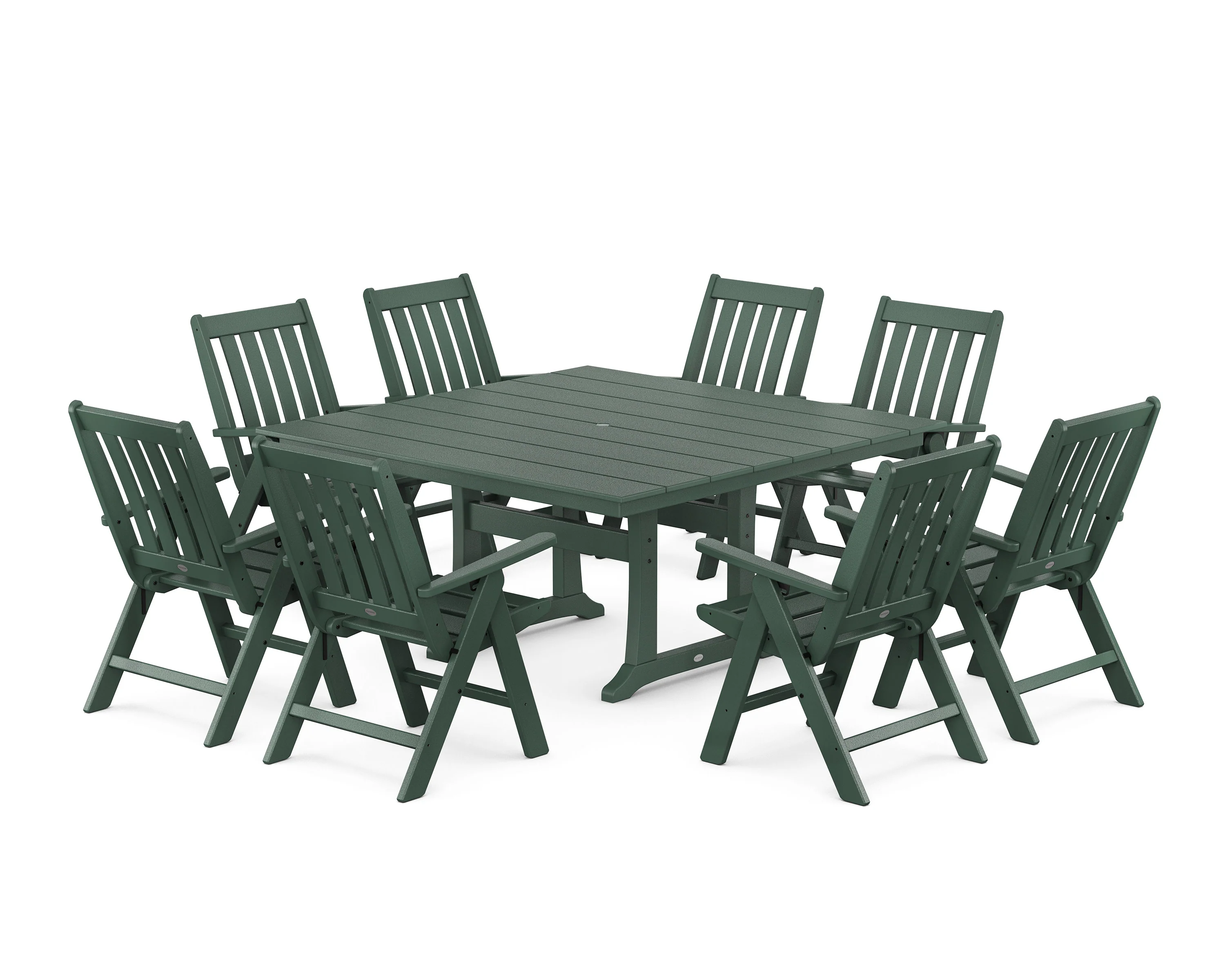 Vineyard Folding Chair 9-Piece Square Farmhouse Dining Set with Trestle Legs - Image 5