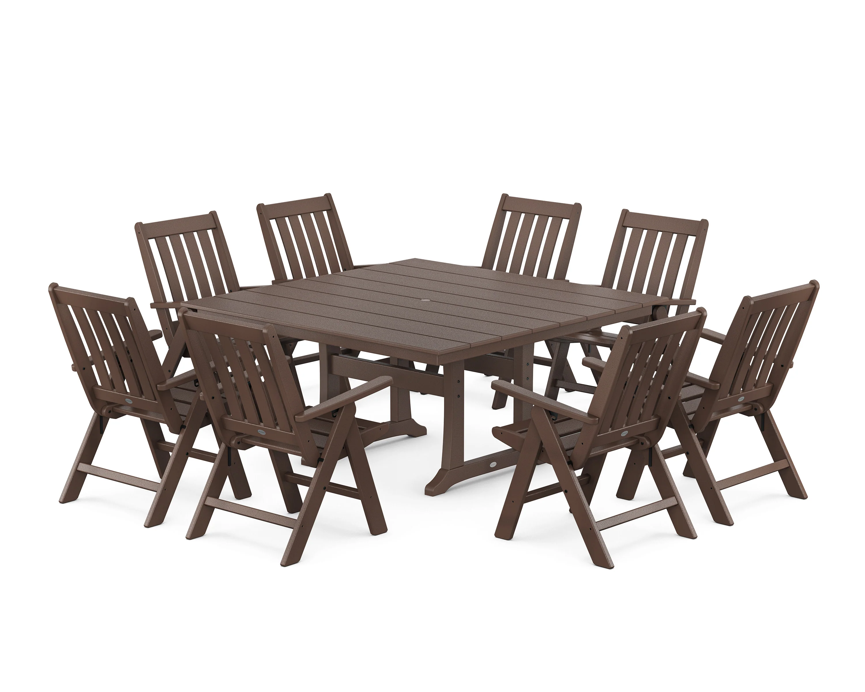 Vineyard Folding Chair 9-Piece Square Farmhouse Dining Set with Trestle Legs - Image 6
