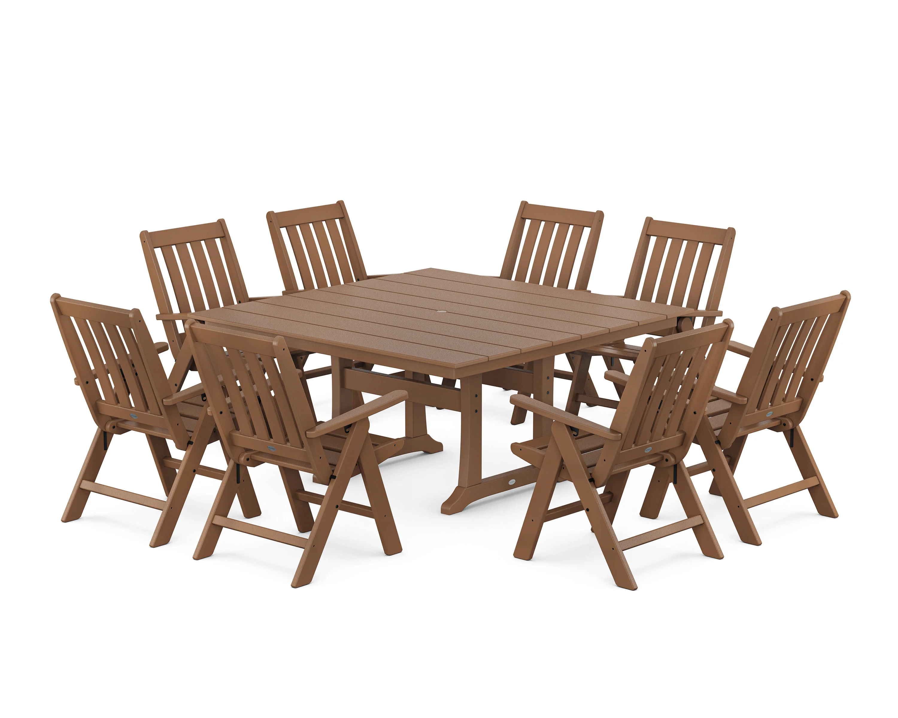 Vineyard Folding Chair 9-Piece Square Farmhouse Dining Set with Trestle Legs - Image 8
