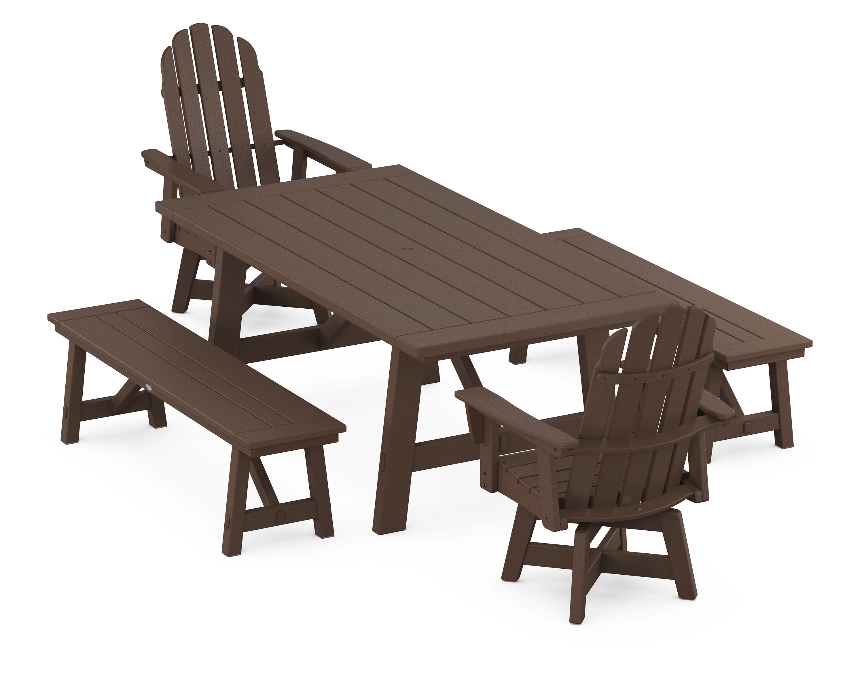 VineyardCurveback Adirondack Swivel Chair 5-Piece Rustic Farmhouse Dining Set With Benches - Image 10