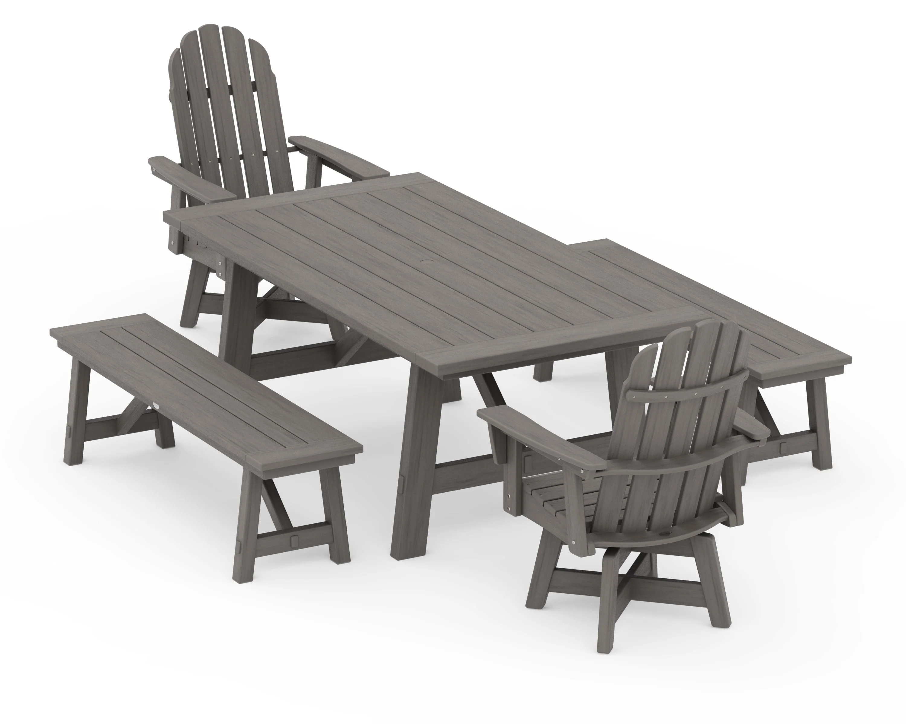 VineyardCurveback Adirondack Swivel Chair 5-Piece Rustic Farmhouse Dining Set With Benches - Image 14