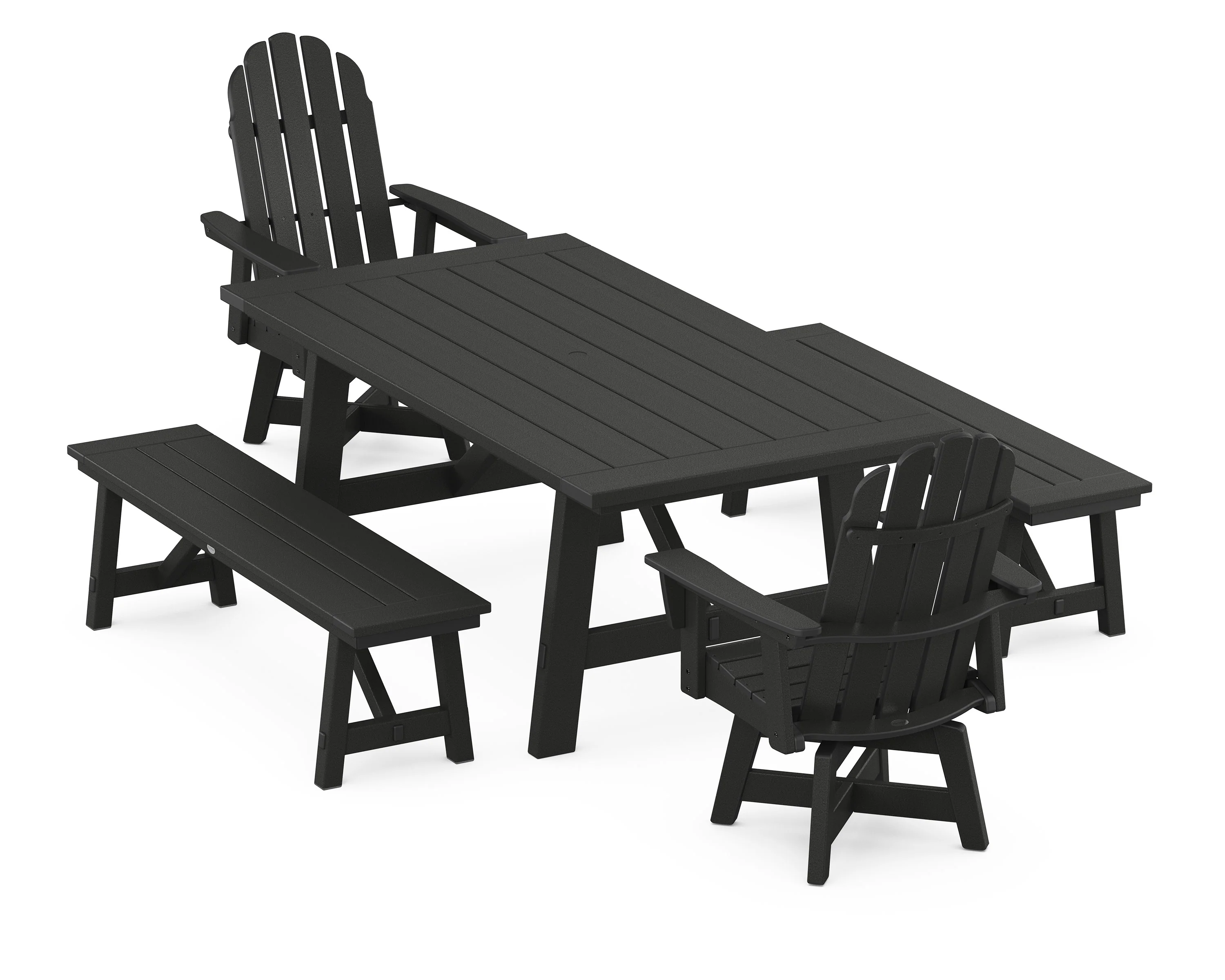 VineyardCurveback Adirondack Swivel Chair 5-Piece Rustic Farmhouse Dining Set With Benches - Image 6