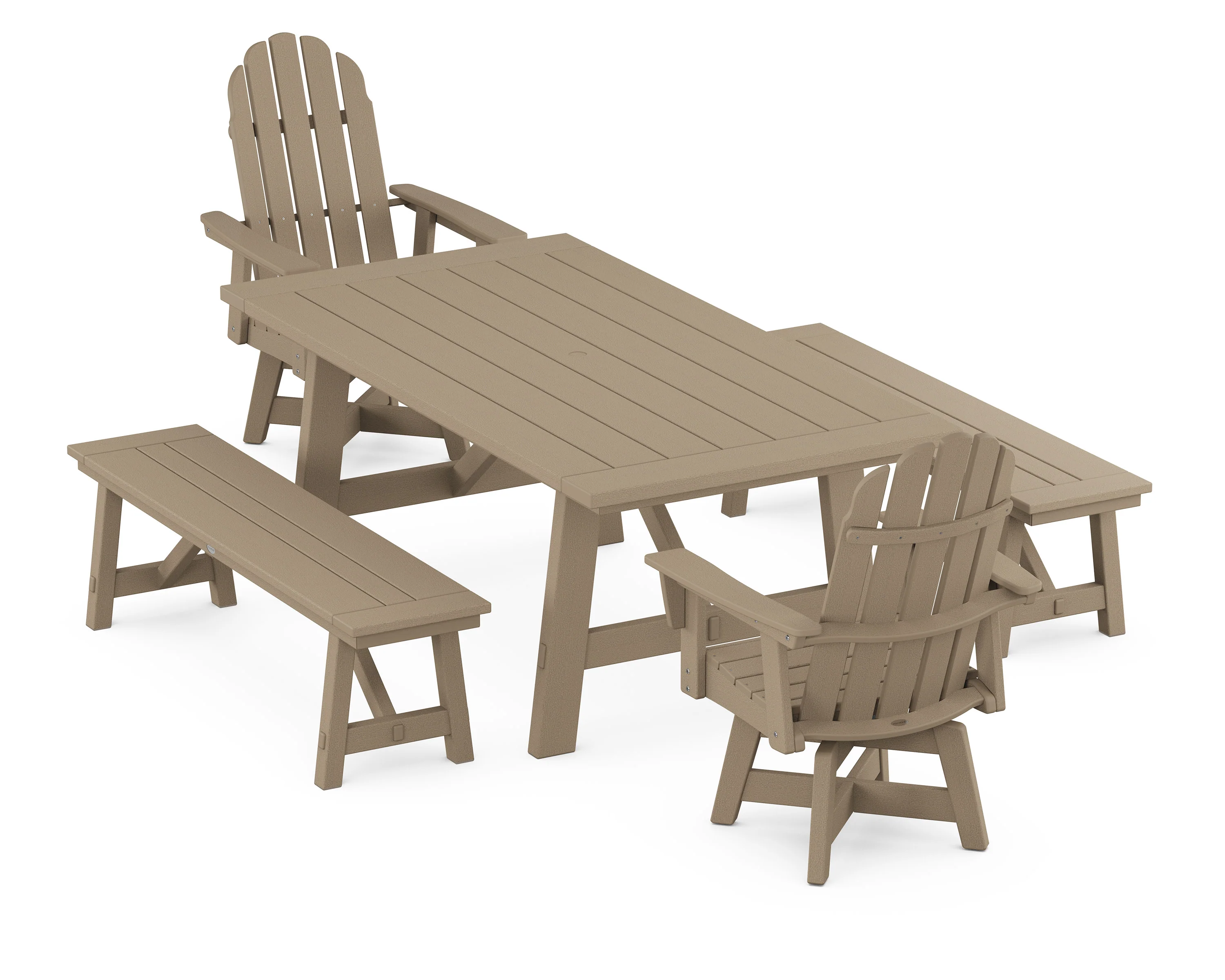 VineyardCurveback Adirondack Swivel Chair 5-Piece Rustic Farmhouse Dining Set With Benches - Image 8