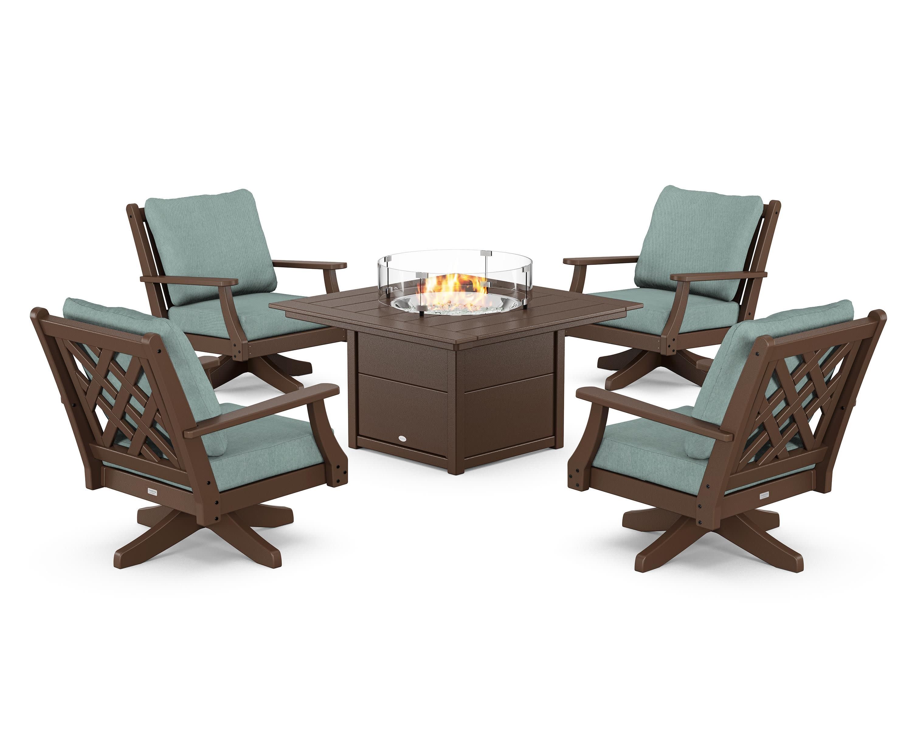 Wovendale 5-Piece Deep Seating Swivel Conversation Set with Fire Pit Table - Image 37