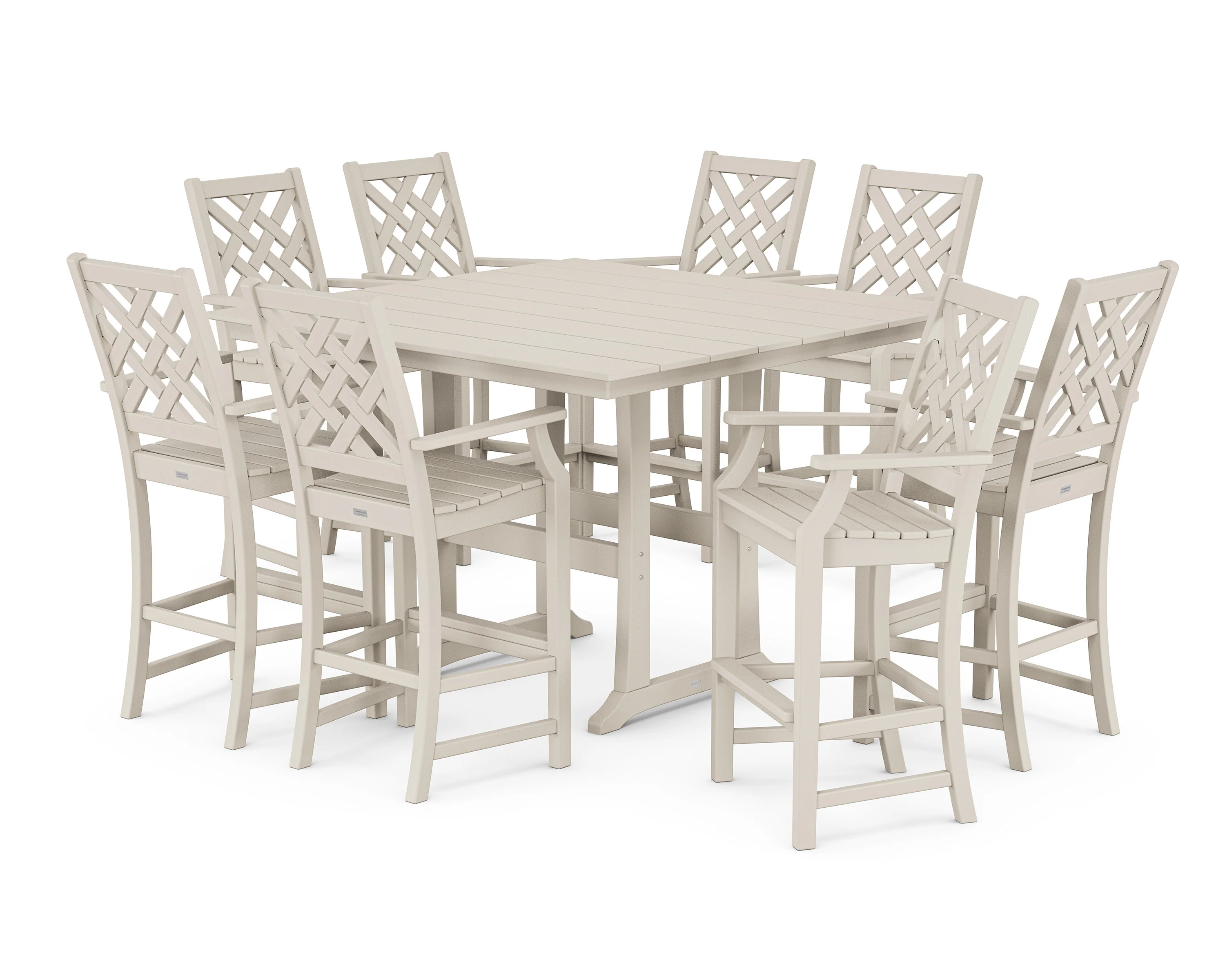 Wovendale 9-Piece Square Farmhouse Bar Set with Trestle Legs - Image 3