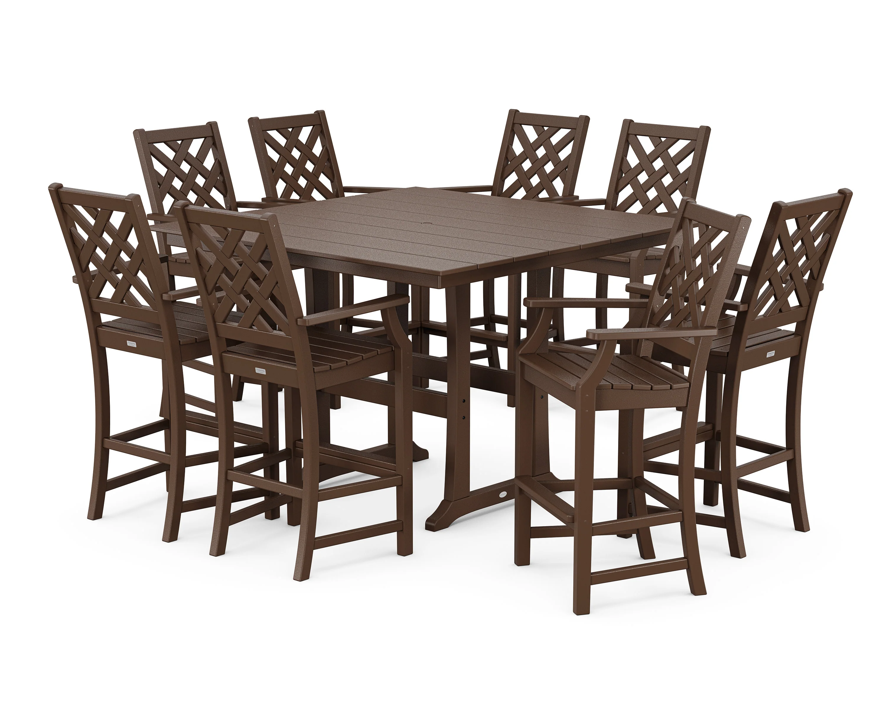 Wovendale 9-Piece Square Farmhouse Bar Set with Trestle Legs - Image 4