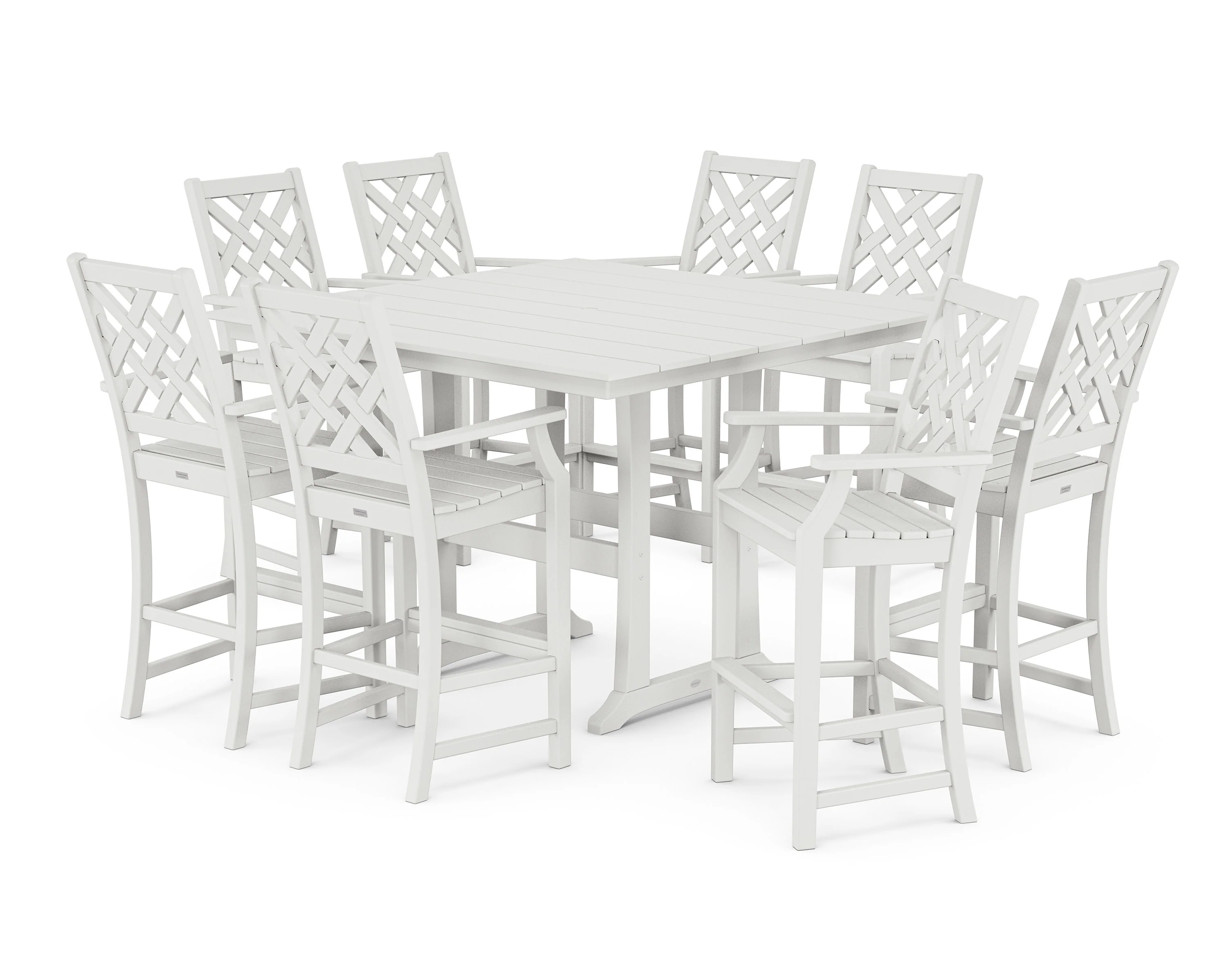 Wovendale 9-Piece Square Farmhouse Bar Set with Trestle Legs - Image 5