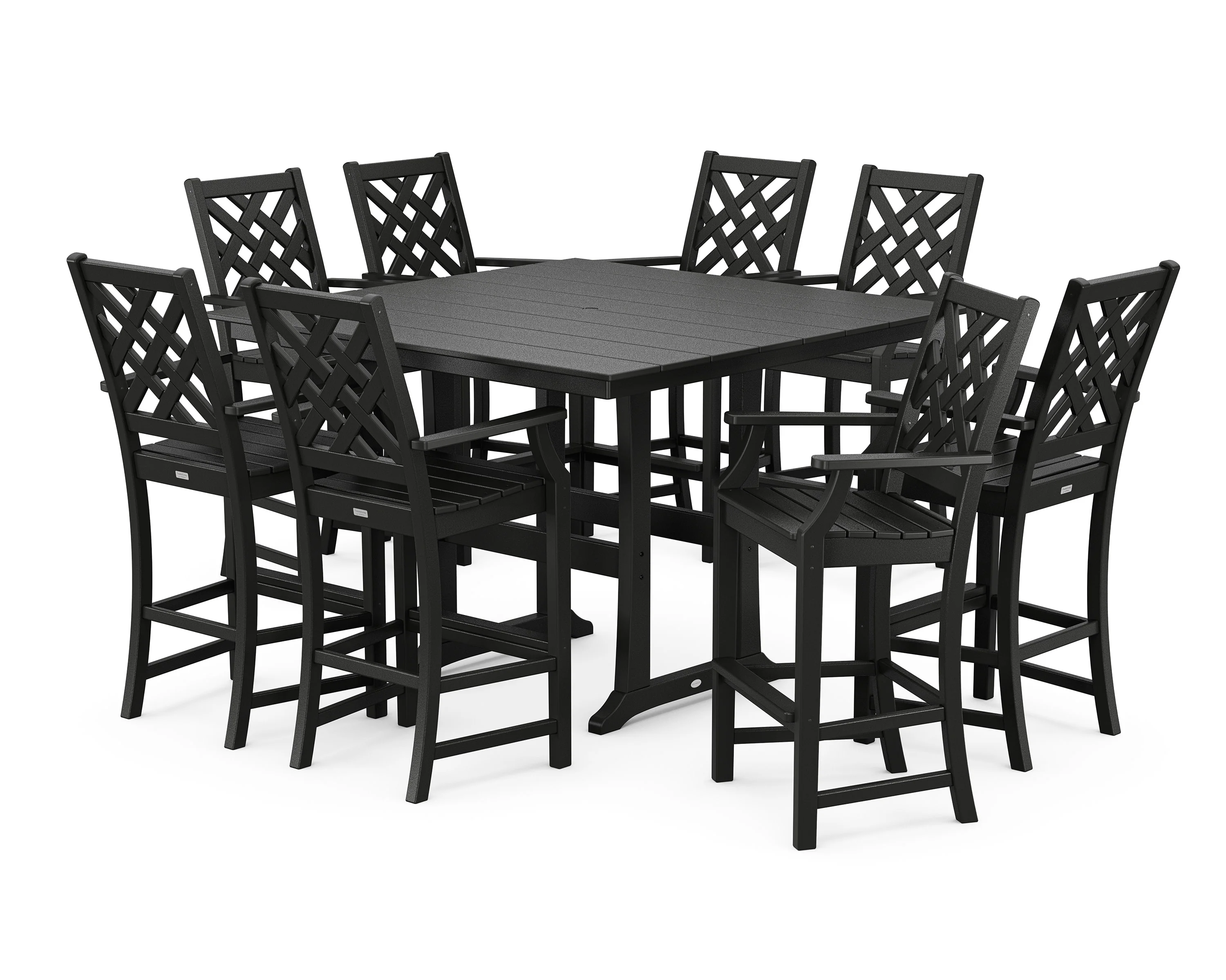 Wovendale 9-Piece Square Farmhouse Bar Set with Trestle Legs - Image 6