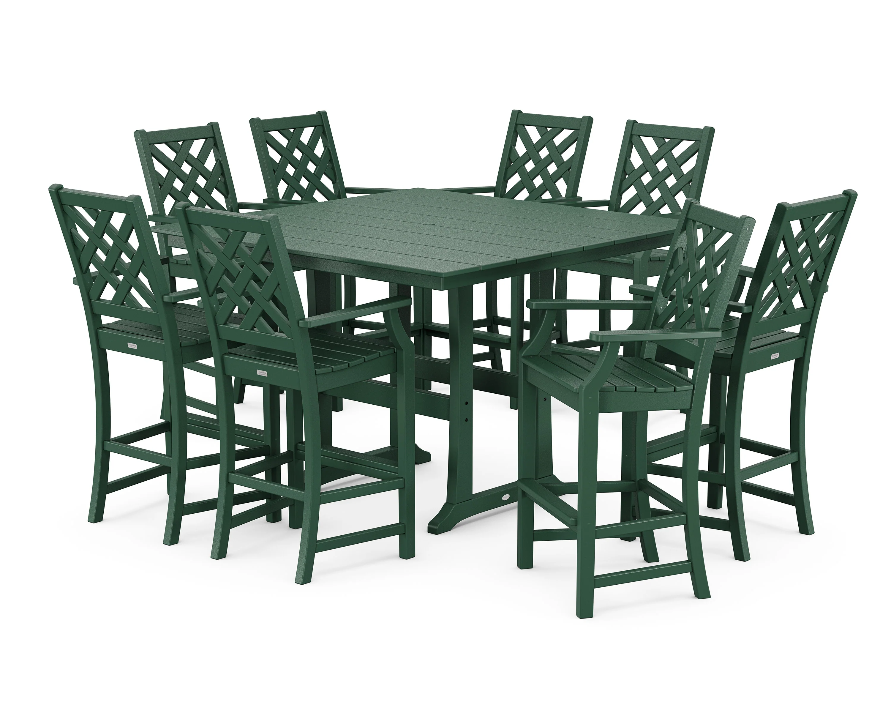 Wovendale 9-Piece Square Farmhouse Bar Set with Trestle Legs - Image 8