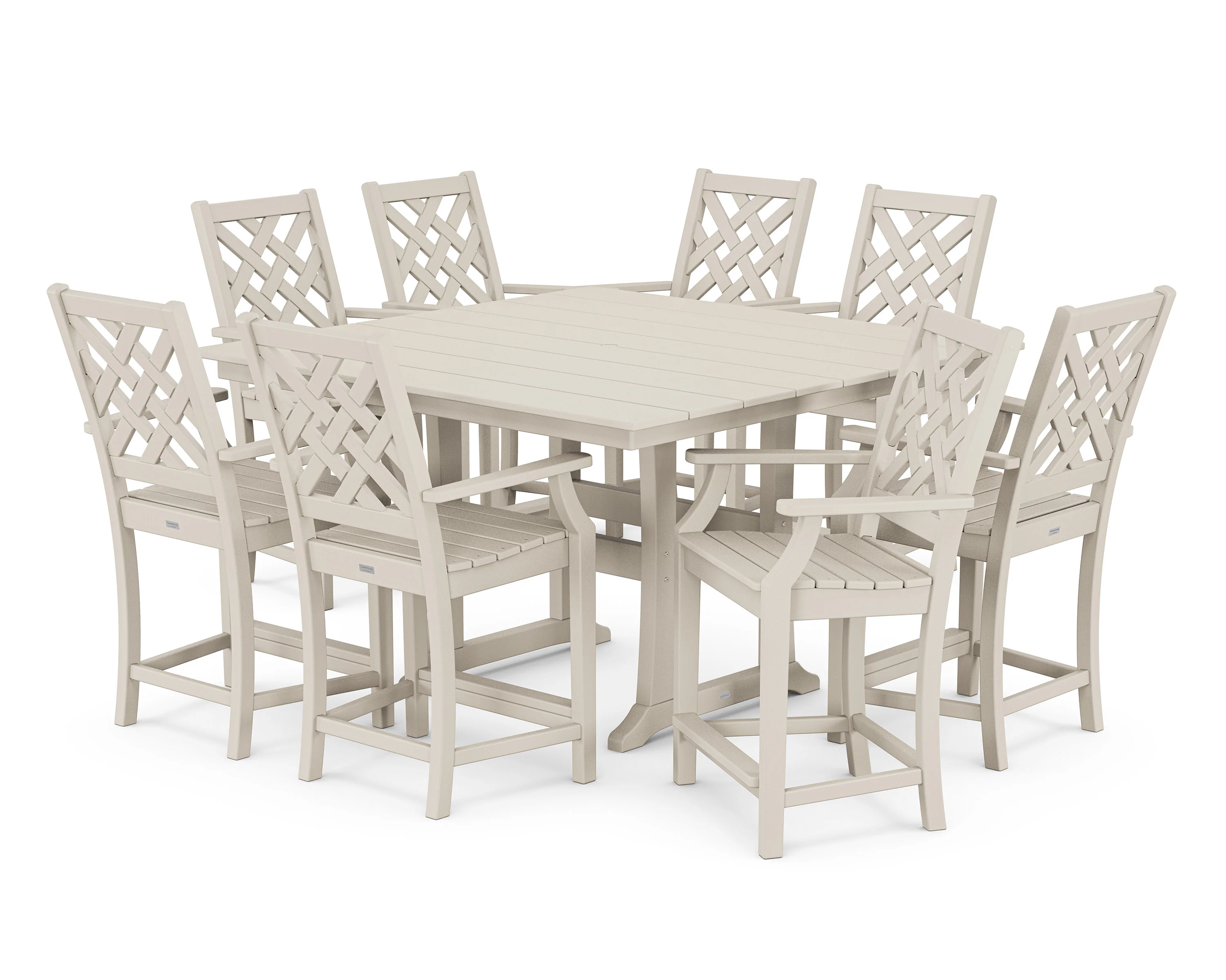 Wovendale 9-Piece Square Farmhouse Counter Set with Trestle Legs - Image 4