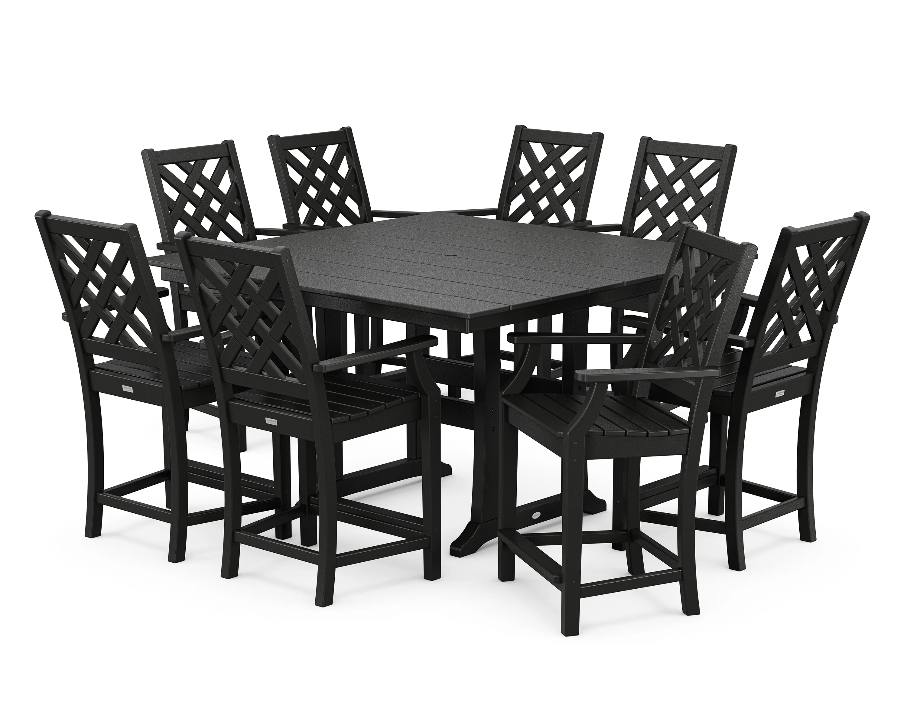 Wovendale 9-Piece Square Farmhouse Counter Set with Trestle Legs - Image 7