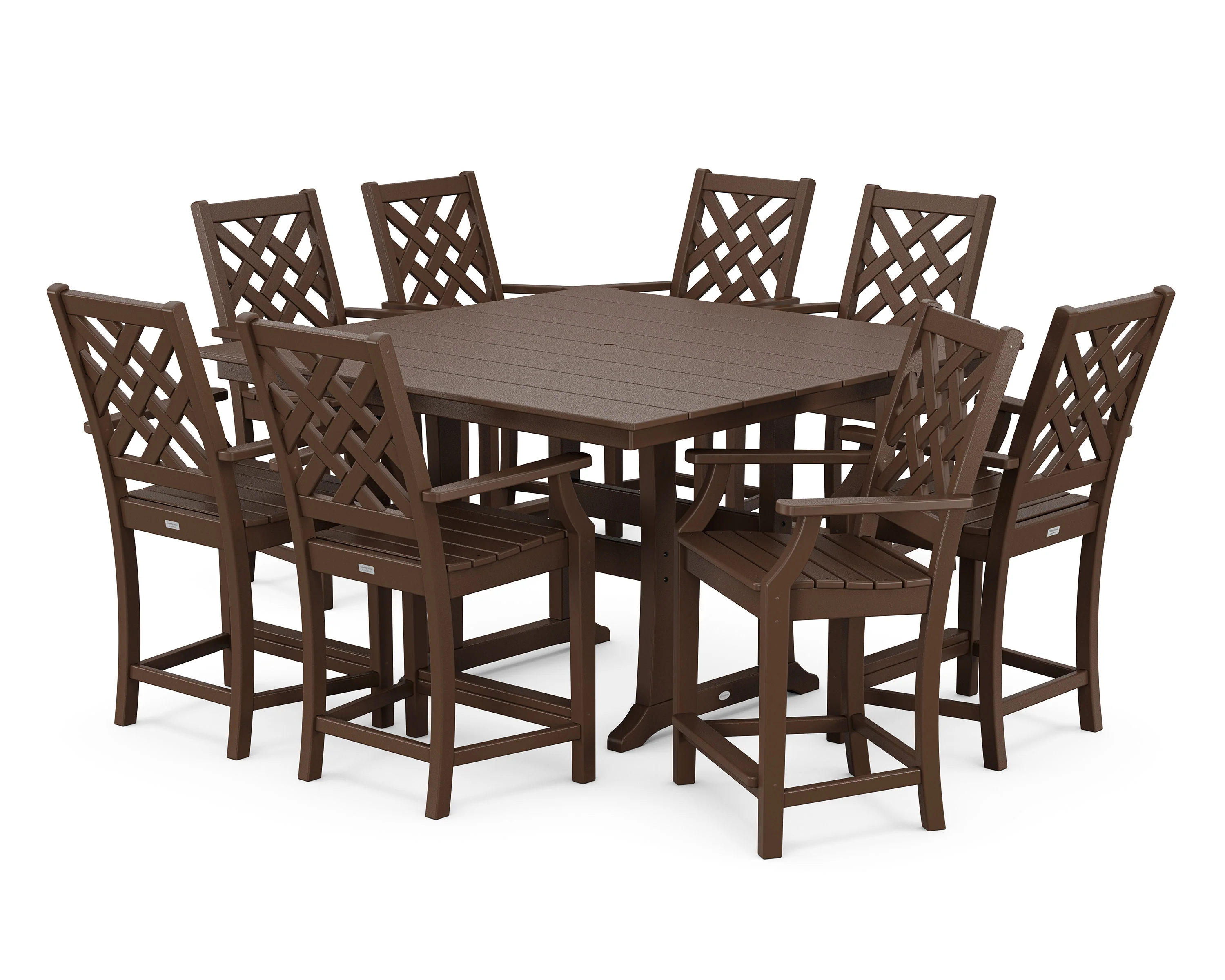 Wovendale 9-Piece Square Farmhouse Counter Set with Trestle Legs - Image 8
