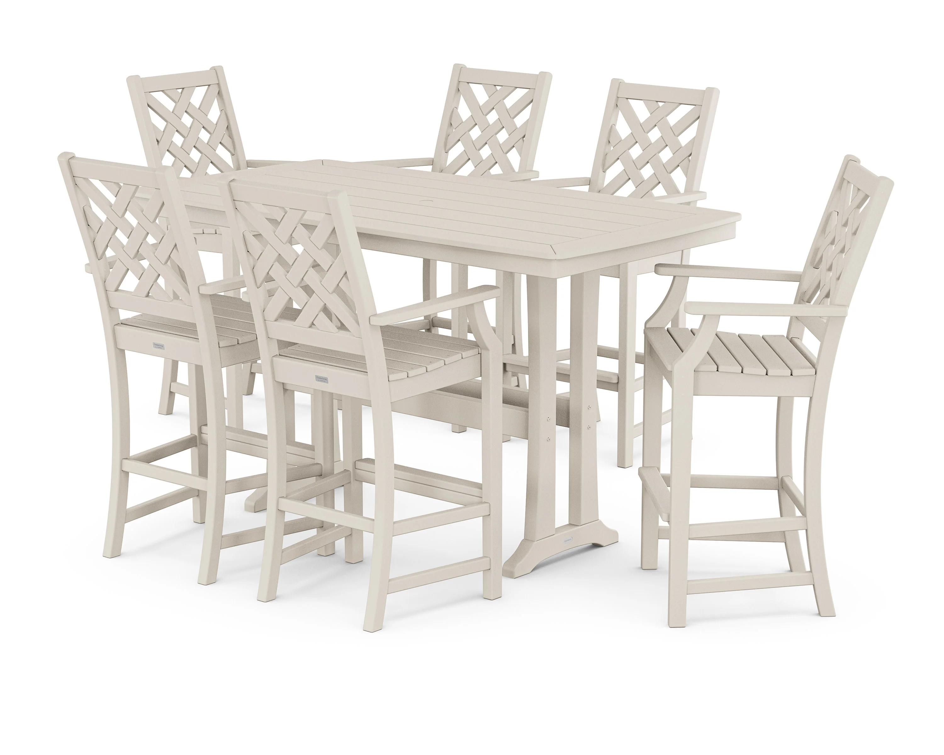 Wovendale Arm Chair 7-Piece Bar Set with Trestle Legs - Image 4