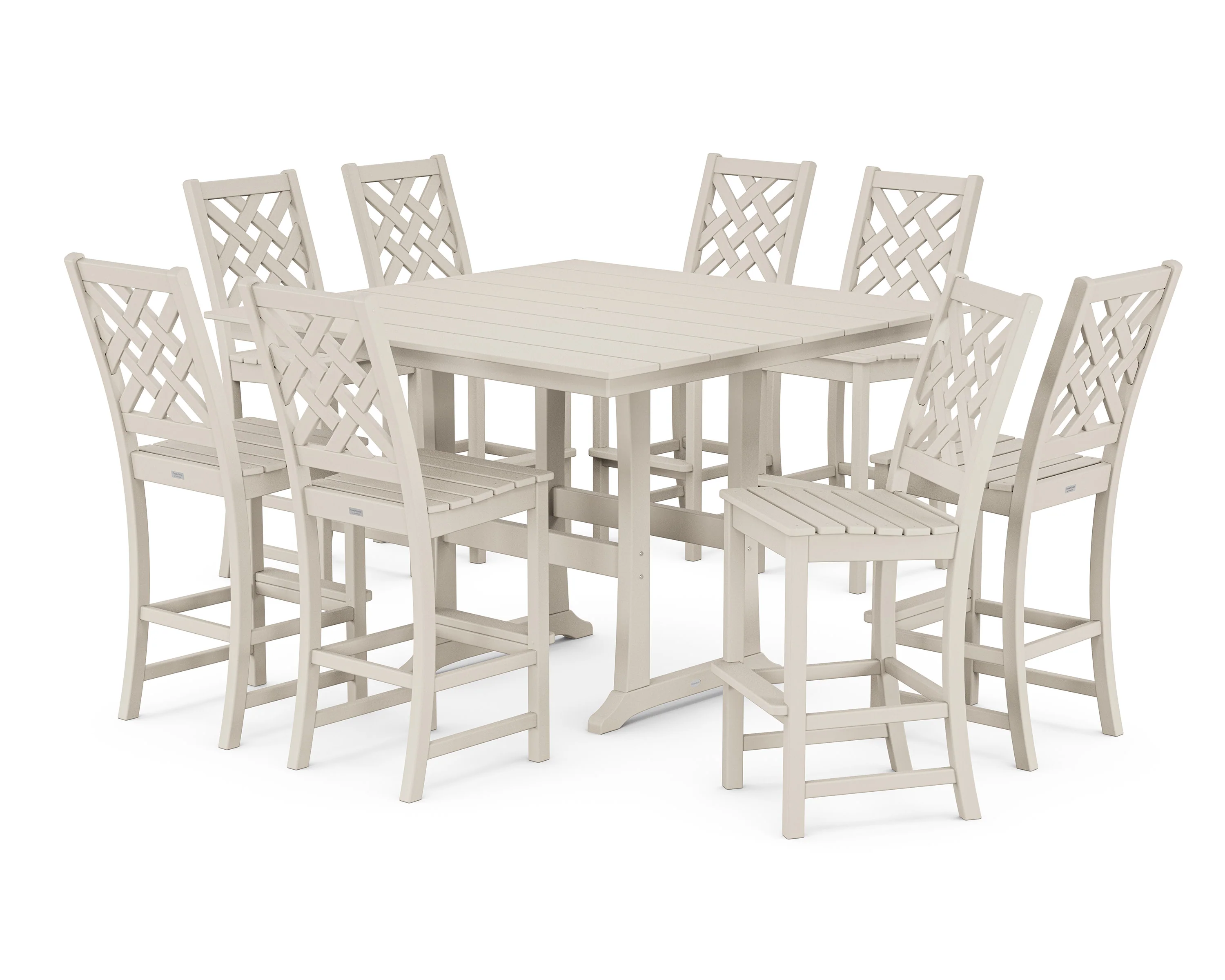 Wovendale Side Chair 9-Piece Square Farmhouse Bar Set with Trestle Legs - Image 3