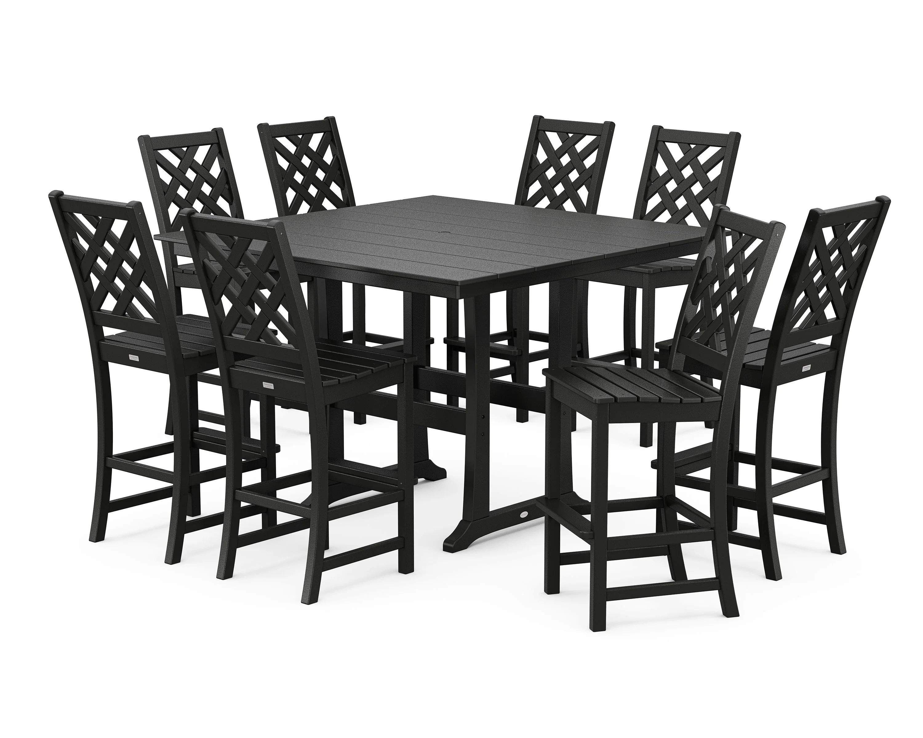 Wovendale Side Chair 9-Piece Square Farmhouse Bar Set with Trestle Legs - Image 4